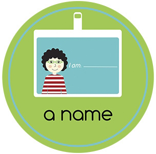 A name illustration featuring a name tag.