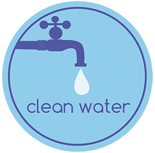 Clean water illustration featuring a tap with water droplets.