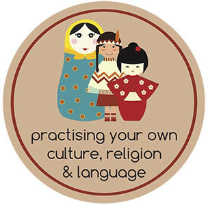 Practising your own culture, religion and language illustration featuring different cultural customs.