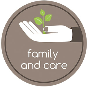 Family and care illustration of a hand holding a shoot of leaves.