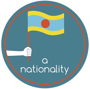 A nationality illustration featuring a hand holding a flag.