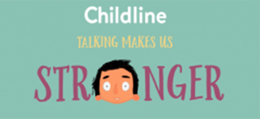 The phrase talking makes us stronger is displayed with a child's head as the O. The Childline logo is also displayed.