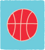 A cartoon basketball on a blue background