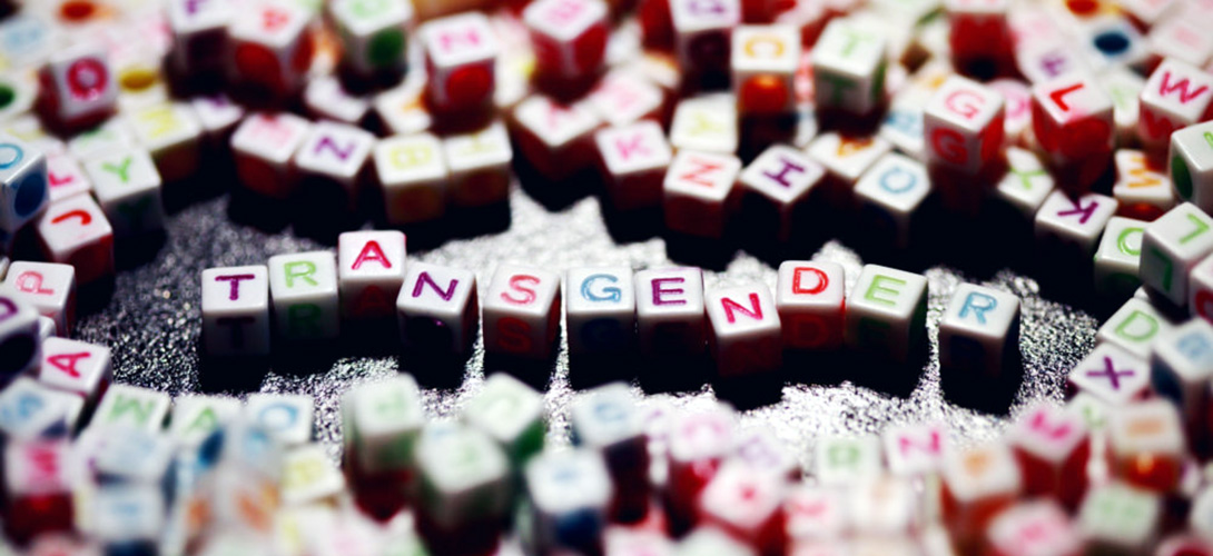 Different coloured letter blocks spelling out "transgender".